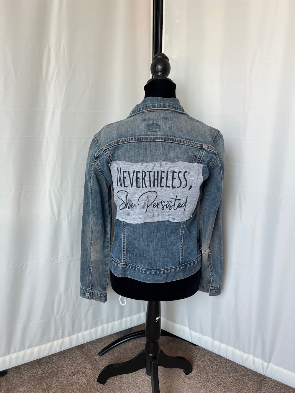 Upcycled Denim Jacket with 'Nevertheless, She Persisted' Back Patch